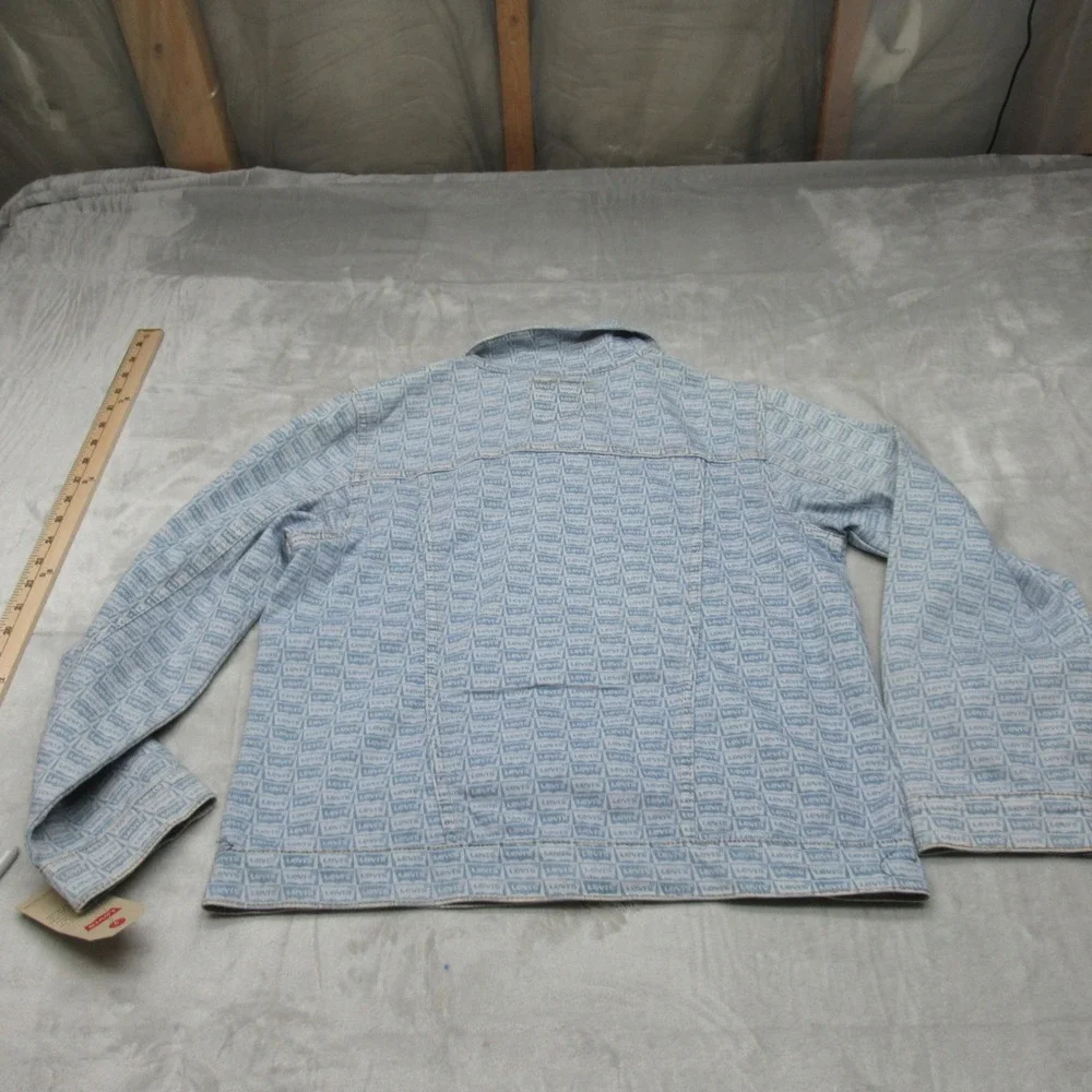 Levis Denim Jacket Kids‎ Medium 10-12 Blue All Over Print Logo Trucker Jean NEW
